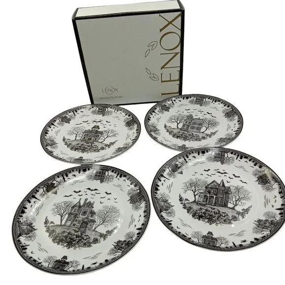 Lenox Haunted Village Four-Piece Place Set Dessert Plate Set 8” - Picture 8 of 16